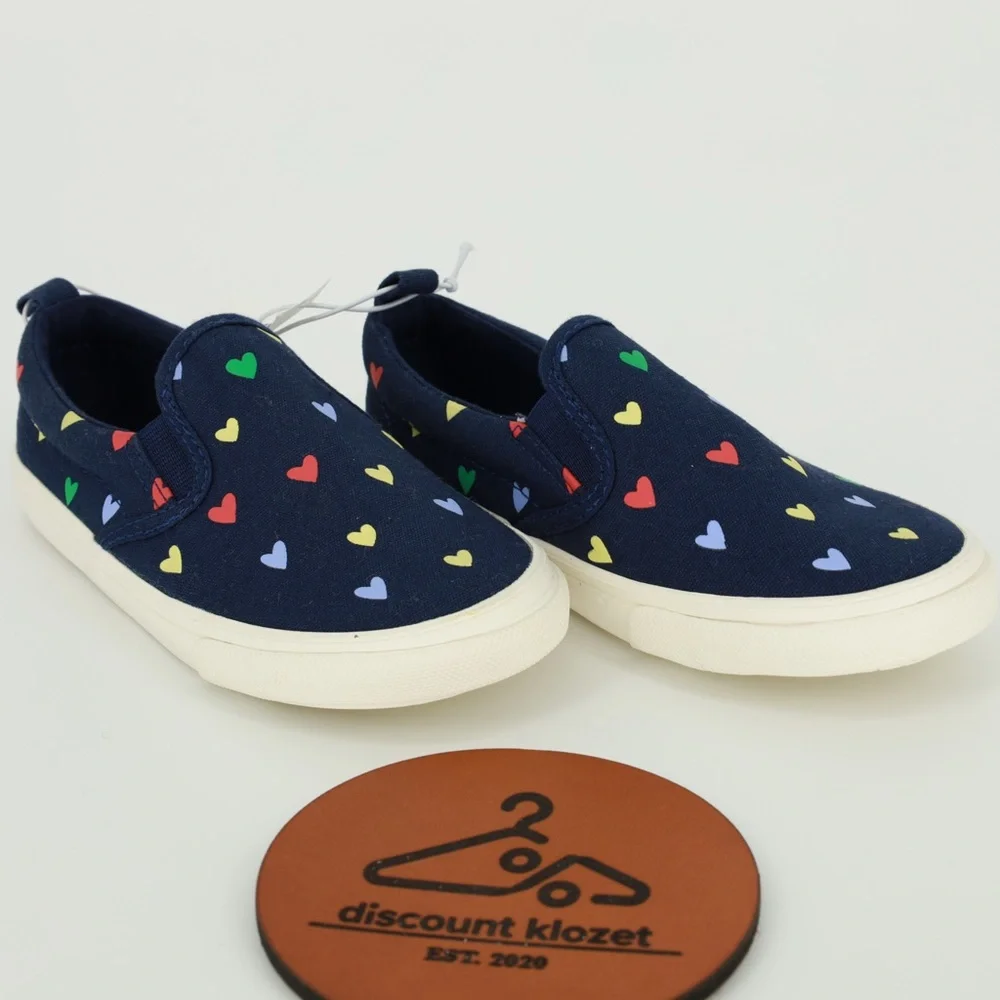 OLD NAVY Blue Canvas Slip-Ons Shoes Sneakers Hearts‎ Size 8 Toddler NWT